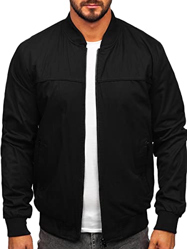 BOLF Herren Übergangsjacke Steppjacke Bomberjacke Reißverschluss Daunen-Optik Stehkragen Freizeitjacke Sportjacke Moderne Outdoor Casual Elegant 84M3005 Schwarz XL [4D4]