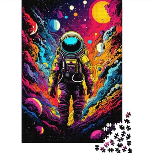 Psychedelischer Astronaut Holzpuzzle für Erwachsene Puzzlespielzeug Kunstpuzzle für Erwachsene 1000 Teile Nachhaltiges Puzzle für Erwachsene 75x50cm