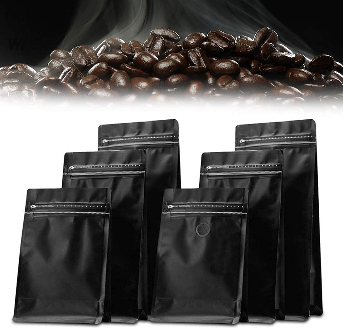 Kaffeebeutel mit Entgasungsventil und Druckverschluss Stand-Up-Aufbewahrungsbeutel Beutel Luftdichte Kaffeebohnensäcke 50er Pack für den gewerblichen Gebrauch (Schwarz) (8 OZ)