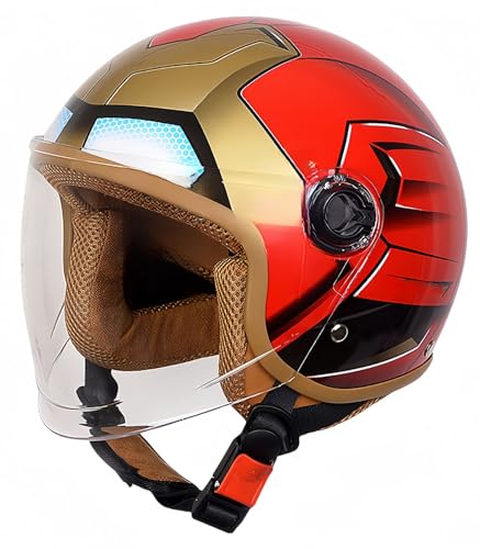 Kinder-Motorradhelm, ECE-Zertifizierung, Kinderhelm mit Visier, modischer Vintage-Stil für 5–12 Jahre alte Jungen und Mädchen, Roller, Street Cruiser A,46-54CM