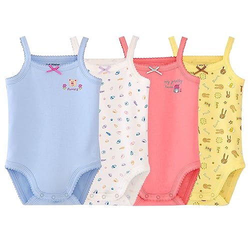 Unisex-Jumpsuit für Baby, Ärmellos, Baumwolle, Babybody, 4er Pack, Strick-Body für Kleinkinder Gr. 9-12 Monate, 4 Stück (Solid + Floral)