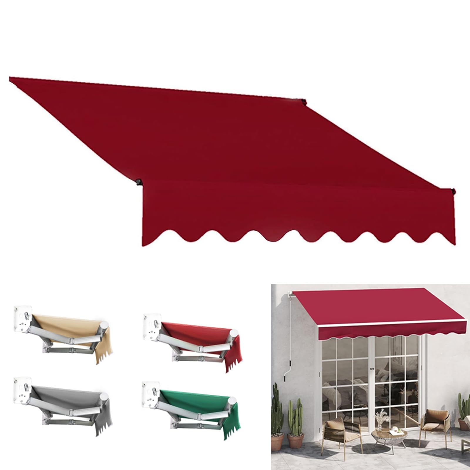 Markisentuch Ersatzstoff, (ohne Rahmen) Sonnensegel Garten Balkon Terrasse, Markisenbespannung mit UV-Schutz Sonnenschutz, Markisenbespannung Sonnenschutz Rot, Grau, 300 * 250cm(Red,(16x13ft) 5x4m)