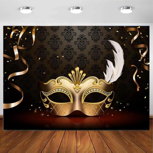 Maskerade Fotografie Hintergrund Golden Dark Retro Muster Bühne Foto Hintergrund Für Geburtstagsfeier Banner Dekoration 210X150cm