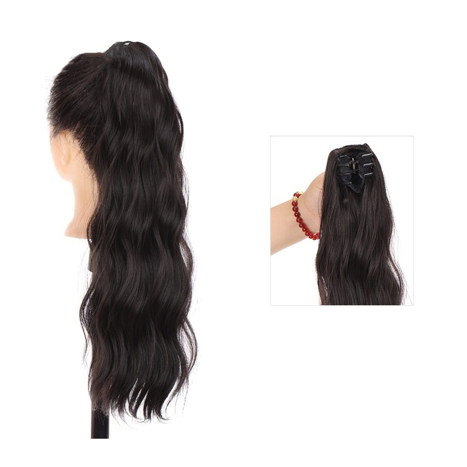 Pferdeschwanz Haarteil 50 cm kleine Clip-Pferdeschwanz-Verlängerung for Frauen, flauschige schwarz-braune Pferdeschwanz-Haarteile, lange gewellte Klaue, Clip-on-Pferdeschwanz-Haarverlängerung, synthet