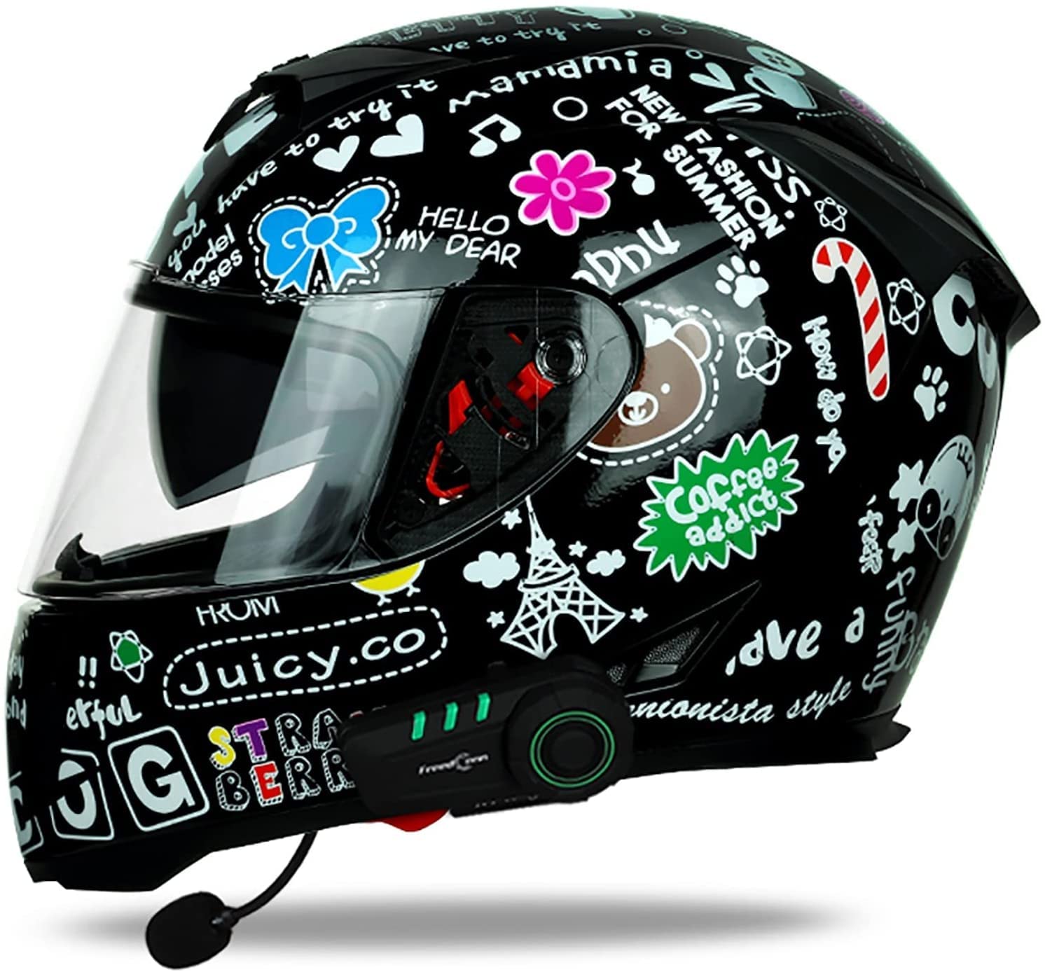 Integralhelme Motorrad Bluetooth Motorradhelm Klapphelm Integralhelme mit Doppelvisier MotorradHelm Rollerhelm für Damen und Herren,DOT/ECE Zertifiziert,Automatische Antwortfunktion