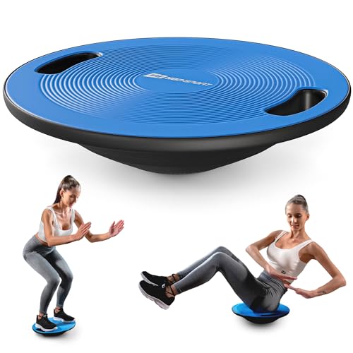 Hop-Sport Balance Board aus Kunststoff - 150 kg Belastbarkeit, rutschfestes Wackelbrett mit Griffen, Gleichgewichtstrainer für Physiotherapie, ø 40 cm- blau