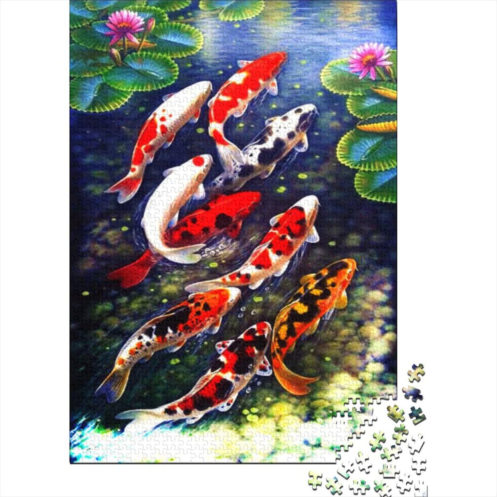 Koi-Fisch-Puzzle, 1000 Teile, Puzzle für Erwachsene, Holzpuzzle für Erwachsene, Puzzles für Erwachsene, Lernspiel, Herausforderungsspielzeug (Größe: 75 x 50 cm)