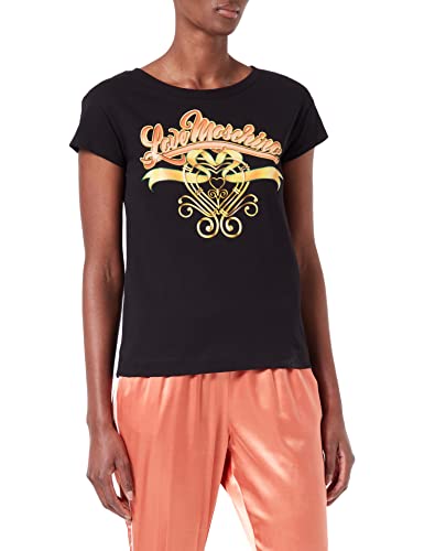 Love Moschino Damen Boxy Fit T-shirt in katoenen jersey T Shirt, Schwarz, 38 EU