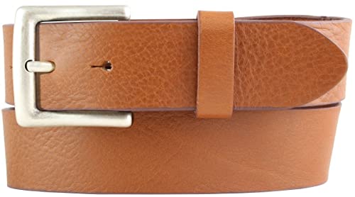 BELTINGER Jeansgürtel aus Vollrindleder mit altsilberner Gürtelschließe 4 cm | Jeans-Gürtel für Damen Herren 40mm | Leder-Gürtel | Tabac 90cm