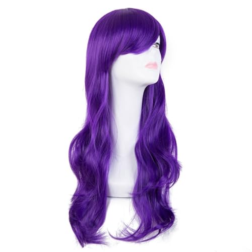 AnimeKostüm,Cosplay Perücke, Synthetisches hitzebeständiges langes gewelltes blaues Frauenhaarkostüm Karneval Halloween Masque Party Salon Haarteil(PURPLE)