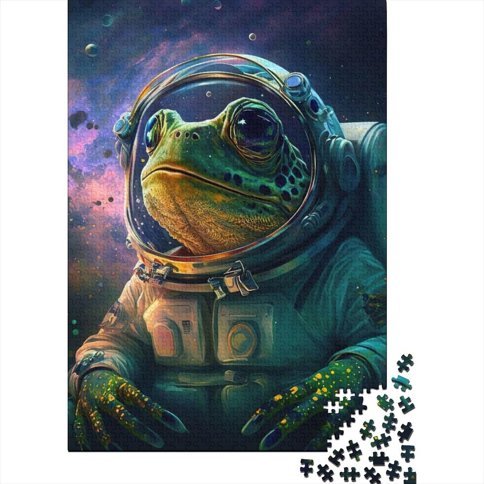 Frosch-Weltraum-Astronaut, Holzpuzzle für Erwachsene und Jugendliche von Difficult Challenging Puzzles, 1000 Teile, für anspruchsvolles Puzzlespiel und Familienspiel, 75 x 50 cm