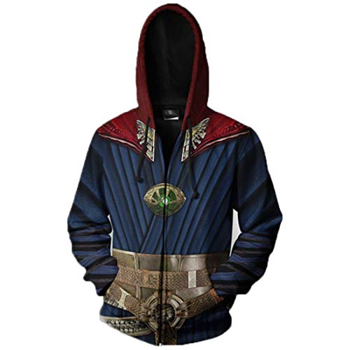 QYIFIRST Unisex Anime 3D Druck Mantel Übergangsjacke Strange Doctor Kapuzenjacke mit Taschen Blau XXL (Brustumfang 116cm)