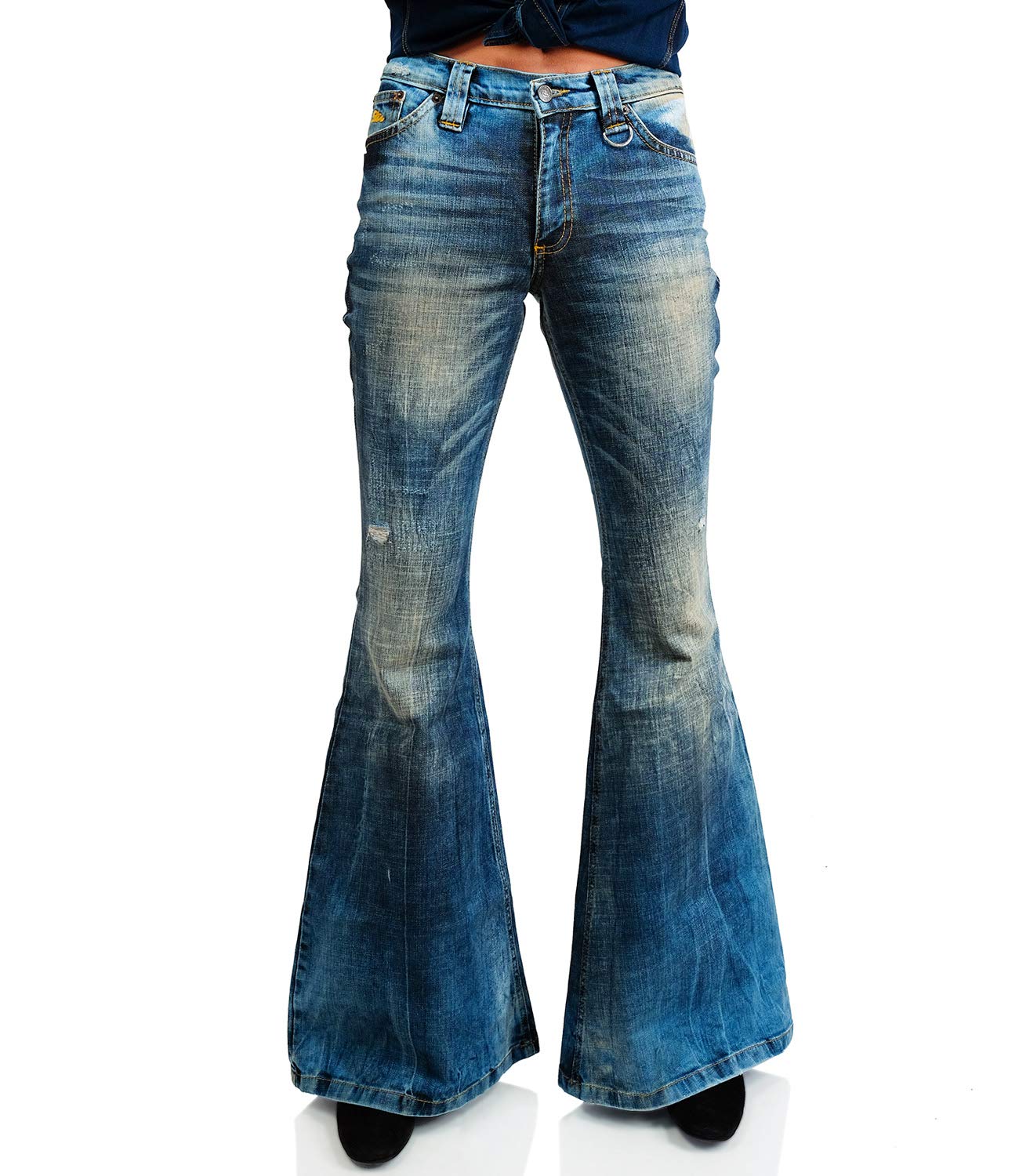 Comycom Damen Jeans Schlaghose 70er Star Bandit Destroyed 33W / 36L