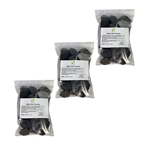 SudoreWell® Black Salt Chunks - original Schwarze Salzbrocken aus der Salt Range Pakistan im 1,0 kg PE-Beutel, 3 Stück