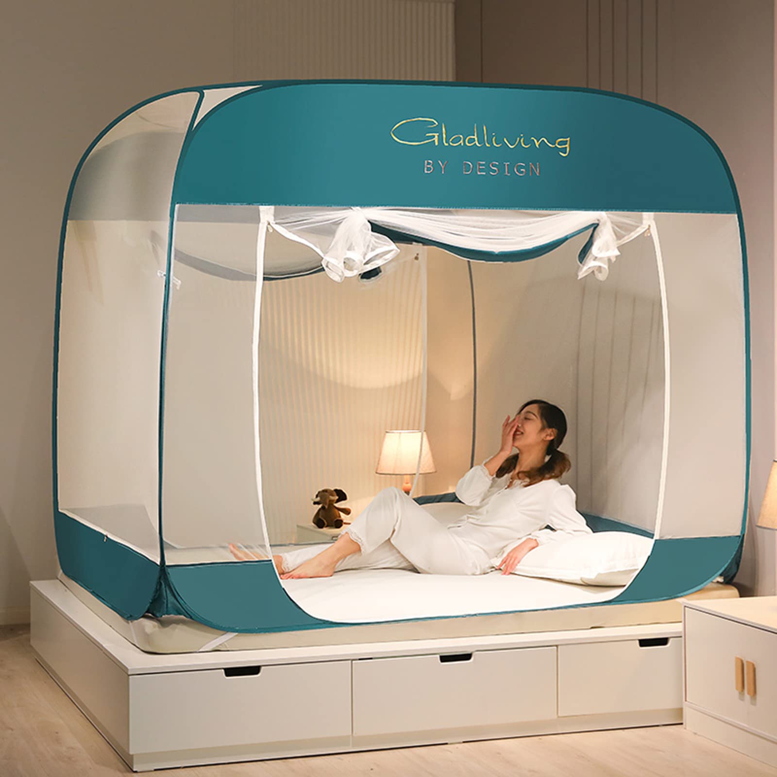 Pop Up Moskitonetz Bett Faltbares Moskitonetz Tragbares Reise-Moskitonetz Mit Aufbewahrungstasche 360°-Vollschutz Wirksam Gegen Mückenstiche Für Reise Und Zuhause (Emerald Green,120 * 200)