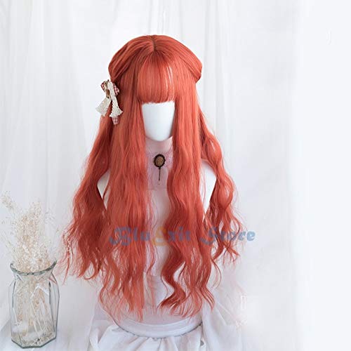 LINLINCD-Orange Lolita Perücke Harajuku Süße lange lockige Körperwelle synthetische Haarfransen Pony Daily Wear Nur für erwachsene Mädchen Perücke