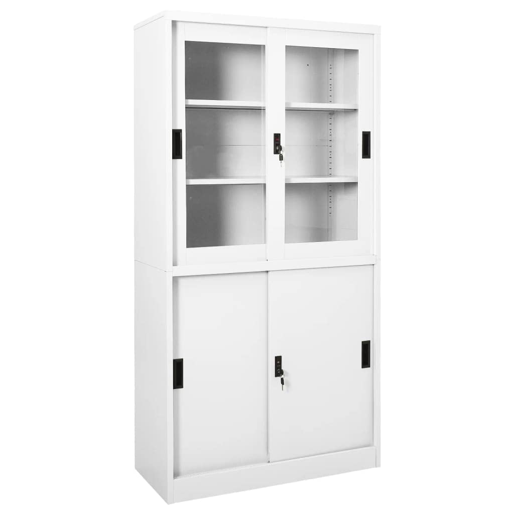 KLYEON Büroschrank mit Schiebetüren Weiß 90x40x180 cm Stahl, Aufbewahrungsschränke & Schließfächer