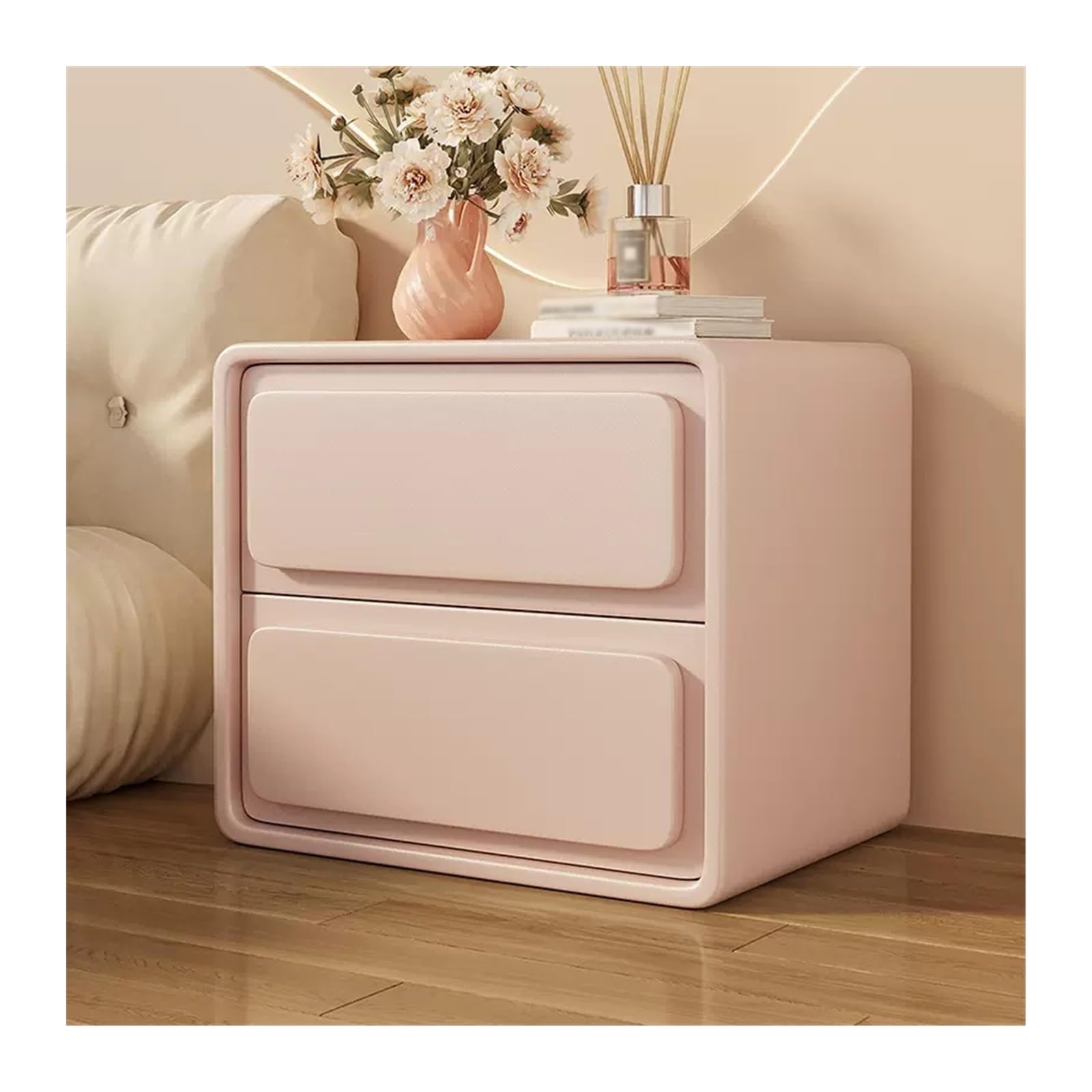 Nachtschrank Nachttisch im Holz-Creme-Stil, einfarbig, einfacher Nachttisch mit Zwei Schubladen, Nachttisch, großes Fassungsvermögen Stauraum für Schlafzimmer(Pink,XL)