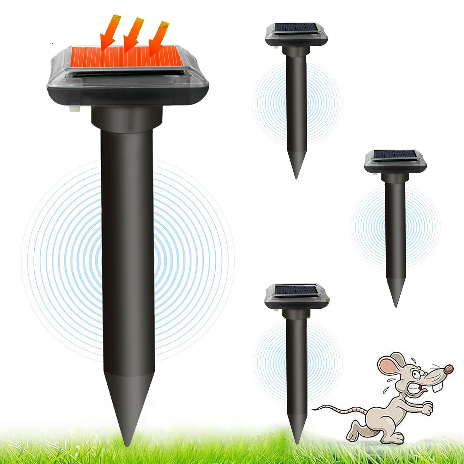 Solar Mole Repeller,Maulwurfschreck, Maulwurfschreck, Mäuse vertreiben,Wühlmausschreck,Mäuse vertreiben ultraschall, Solar-Maulwurfschreck (4 Stück)