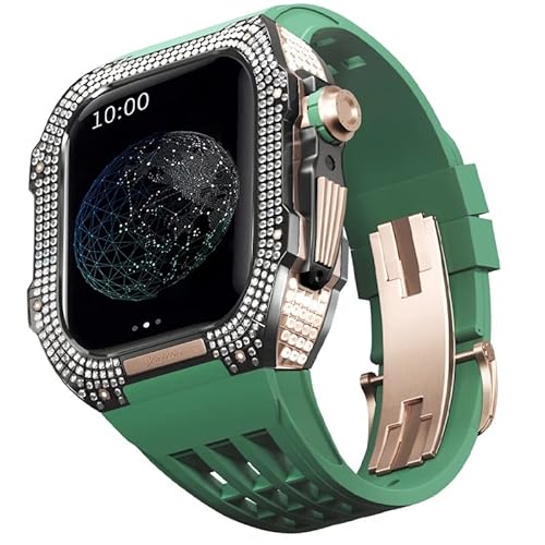 TONECY Uhren-Modifikationsset für Apple Watch 6, 5, 4, SE, 44 mm, Titangehäuse + Viton-Armband, Luxus-Hülle und Armband-Modifikationsset