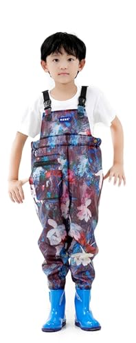 Angelwathose Für Kinder, wasserdichte Regenhose Für Jungen Und Mädchen Mit Stiefeln, wasserdichte, Wathose Kinder Atmungsaktive Hip Watthosen Mit Verstellbarer Schultergurt E,29