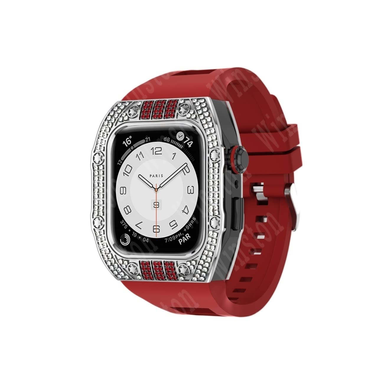 KANUZ Luxuriöses Diamantengehäuse-Modifikationsset, Mod Metallrahmen-Lünette für Apple Watch Band 7, Gehäuse, 44 mm, 45 mm, Armband für iWatch 7, 6, 5, 4, Set (Farbe: SR-Diamanten, Größe: 45 mm für