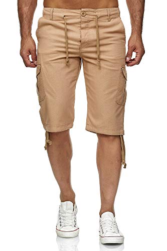 Reslad Leinen Cargo Shorts Männer Strandhose Herren Leinenhose 3/4 Hose Freizeit Kurze Hosen Sommer Bermudas RS-3001 Camel 2XL