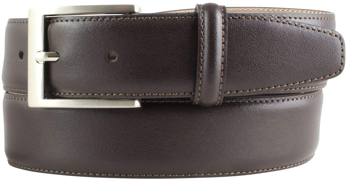 BELTINGER Hochwertiger Anzuggürtel aus Vollrindleder 3,5 cm Made in Italy | Bombierter Business-Gürtel für Herren 35mm | Braun 80cm