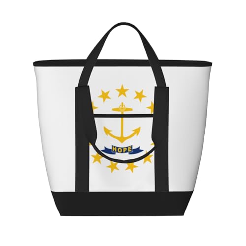 YQxwJL Rhode Island State Flag Print Große Kapazität, isolierte Lunchtasche, wiederverwendbare Einkaufstasche mit Reißverschluss für Damen und Herren