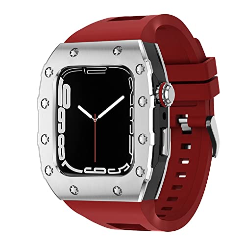 TONECY Luxus-Modifikationsset für Apple Watch Band 8, 7, 6, 5, 4, 3, 44 mm, 45 mm, Metallrahmen, Lünette, Uhrenarmband, für iWatch Serie 7, 6, 5 SE (Farbe: Rot-SB, Größe: 44 mm)