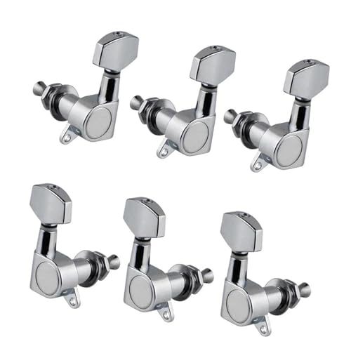 Strings Tuning Pegs Mechaniken Für Gitarre Versiegelte Stimmnägel für die Kopfplatte, Stimmschlüssel für Akustikgitarre, 3L3R, Chrom/Schwarz (Color : Chrome)