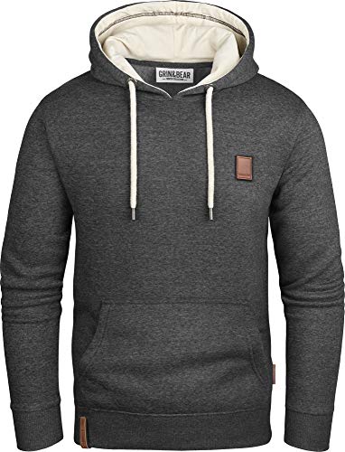 Grin&Bear Herren Kapuzenpullover mit Kontrast Kapuze anthrazit, S, GEC475