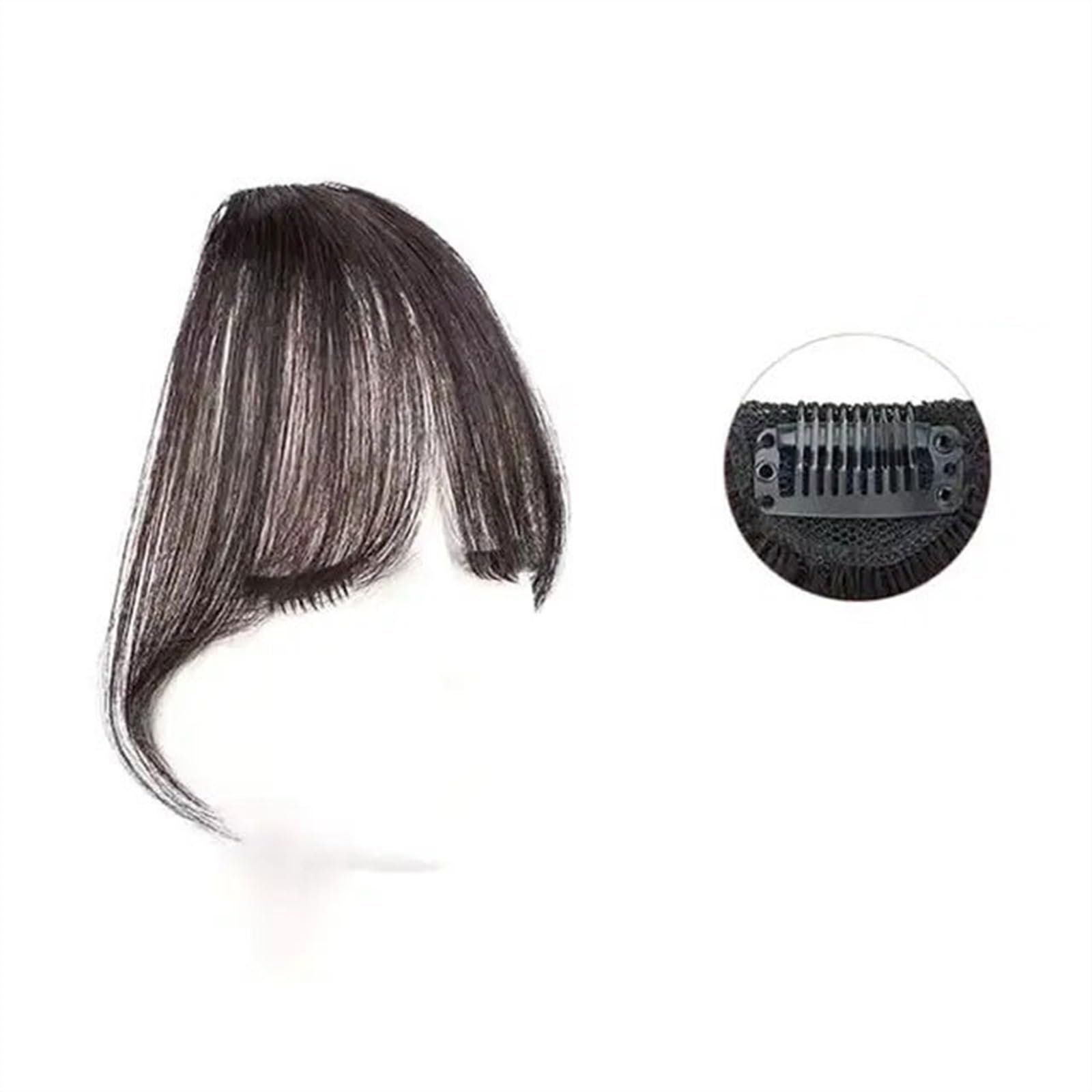 Pony Air Bangs Perücke for Frauen mit natürlicher vorderer Stirn, unsichtbarer Haarklappe, rundes Gesicht, französischer Pony, gefälschter Pony Pony Haarspange(Dark Brown)