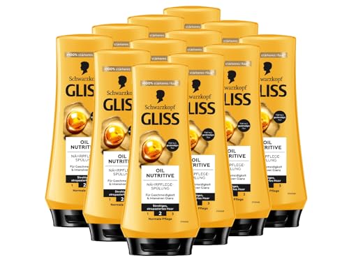 Gliss Spülung Oil Nutritive (12x 200 ml), Haarspülung nährt strohiges, strapaziertes Haar intensiv, Pflegespülung sorgt für perfekte Kämmbarkeit