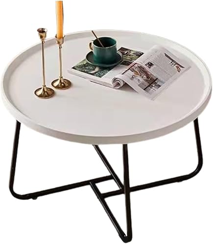 Multifunktionaler Couchtisch, moderner Wohnzimmer-Haushalt, kleiner Haushalt, runder Kombinations-Couchtisch, Walnussholzplatte und schwarzer Metallrahmen (Größe: 80 x 46 cm, schwarz, 80 x 4