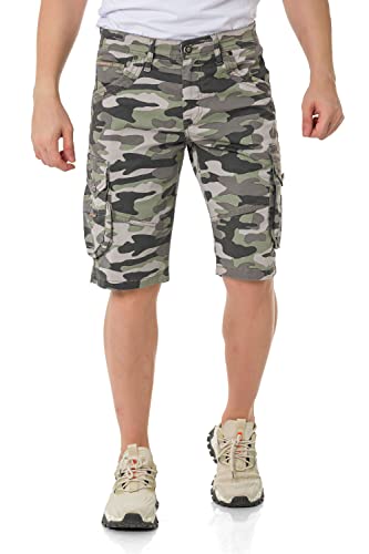 Cipo & Baxx Herren Shorts Camouflage Tarnmuster Cargo Gestreift Bermuda Kurze Hose CK286 Camouflage W33