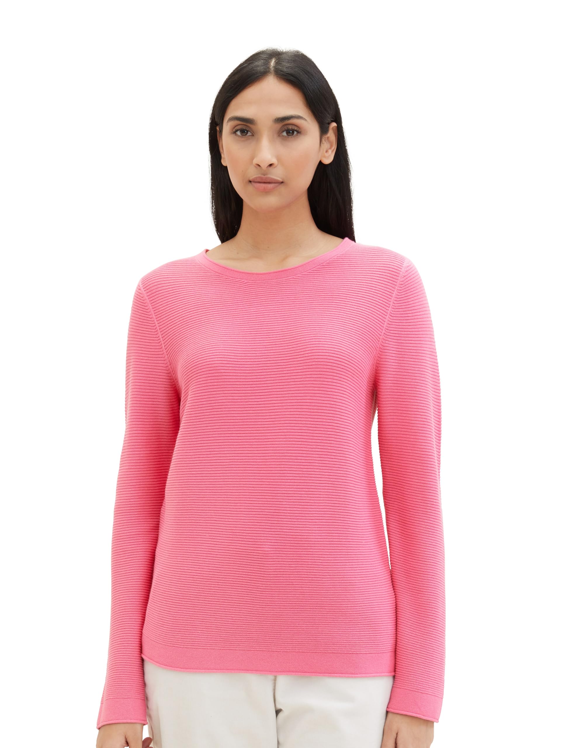 TOM TAILOR Damen Basic Strickpullover aus Bio-Baumwolle, 15799 - Carmine Pink, XXL