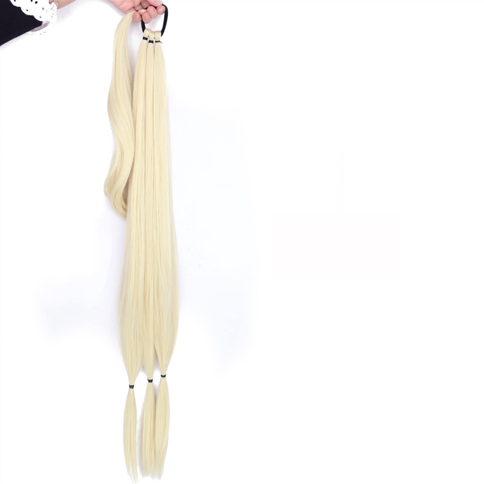 Pferdeschwanz Haarteil Synthetische lange geflochtene Pferdeschwanz-Haarverlängerungen 85 cm natürlicher blonder geflochtener Pferdeschwanz mit elastischem Haarband for Frauen Pferdeschwanz Haarverlän