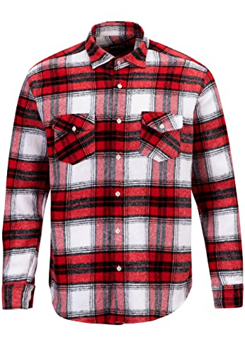 Reslad Holzfällerhemd Hemd Herren kariert Vintage Karo-Hemd Flanellhemd Männer Langarm Checked Flanell Shirt RS-7116 Rot-Schwarz M