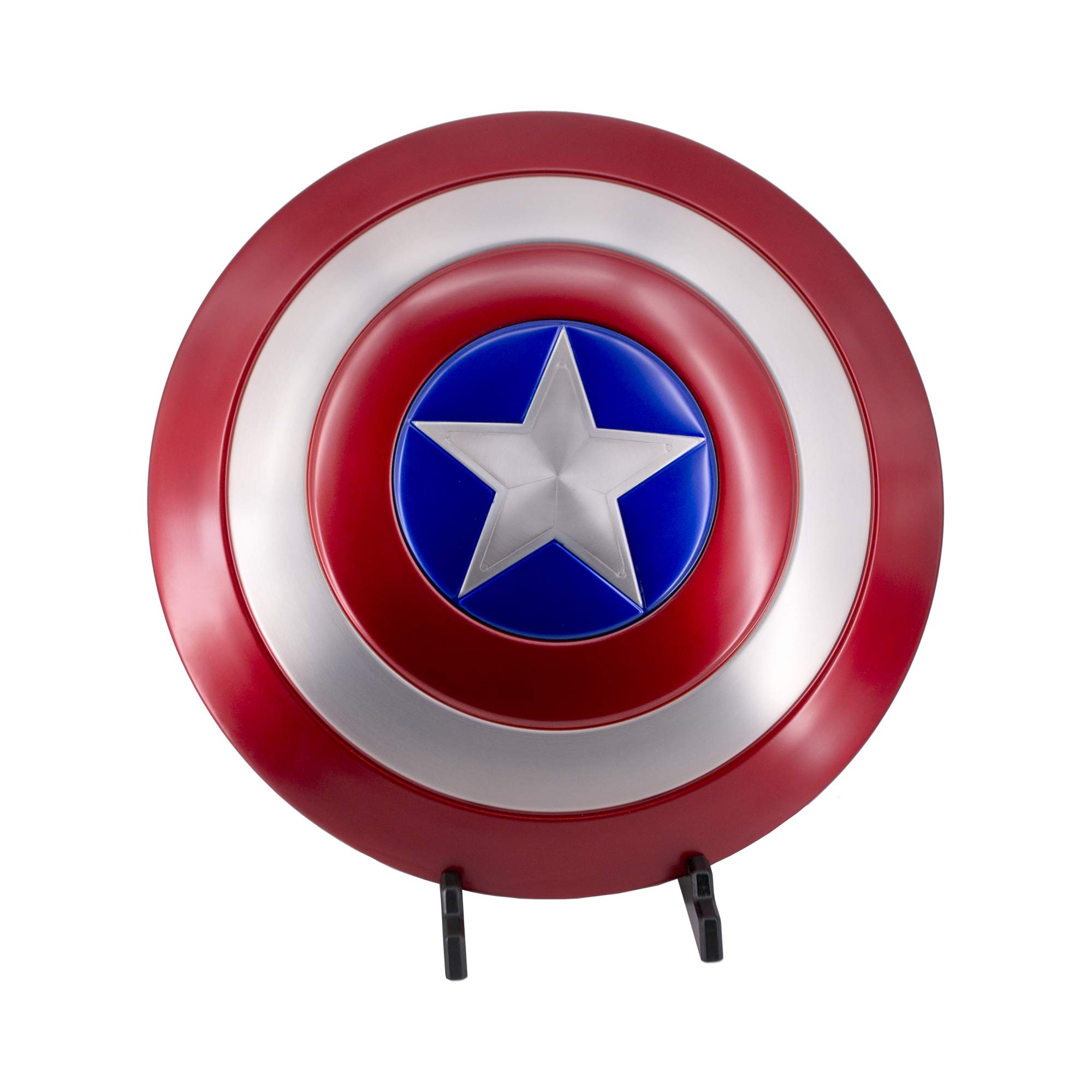 S3311 Schild von Captain America von den Avengers. Inoffizielle Nachbildung. Stahlschild mit Rückengurten. Einschließlich Basis. Die Größe Durchmesser von 59,5 cm.