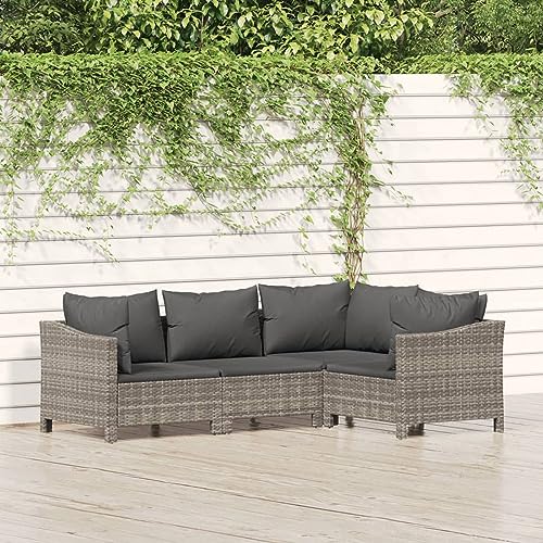 Juroupi 4-tlg. Garten-Lounge-Set mit Kissen LoungemöBel Balkon GartenmöBel Set Garden Furniture Sets MöBelsets Grau Poly Rattan - 3187272