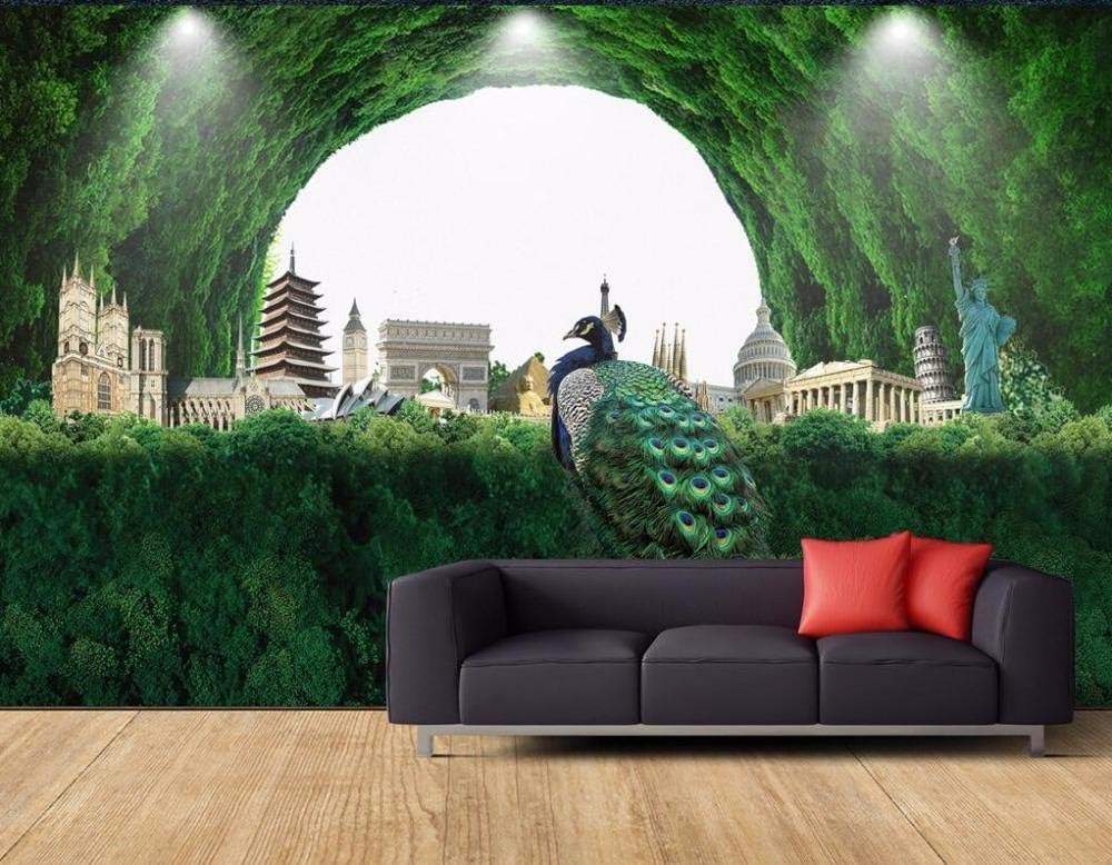 Waldarchitektur Pfau 3D Tapete Poster Restaurant Schlafzimmer Wohnzimmer Sofa TV Dekorative Wand-430cm×300cm