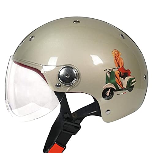 BGMKE Motorrad Halbhelm Vintage Jethelm Erwachsene Retro Style Rollerhelm Mopedhelm Mofa-Helm Jet-Helm ECE Zertifizierung Herren Damen Motorrad Retro Brain-Cap Halbschalenhelm (55-61cm)