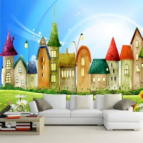 Relief Cartoon Buntes Haus 3D Tapete Poster Restaurant Schlafzimmer Wohnzimmer Sofa TV Dekorative Wand-400cm×280cm