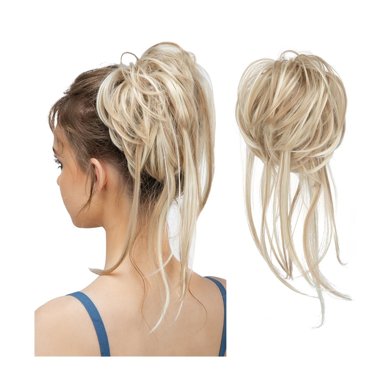 Haarteile Haarknoten Synthetische elastische Messy Bun-Haarteile, lockiges Haargummi, schwarz, blond, braun, Chignon-Band, Hochsteckfrisur, Donut for Frauen, natürliches Kunsthaar Brötchen Haare(24BH6