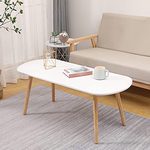 THINFAR Couchtische, oval, für Wohnzimmer, skandinavisches Design, Tischplatte in Weiß, 110 x 50 x 45 cm (A)