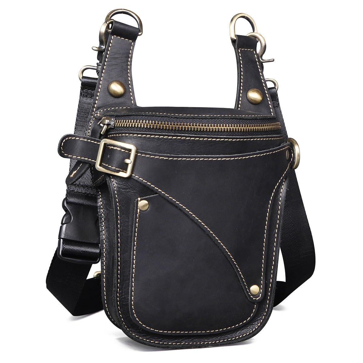 Motorrad Beintasche Leder Motorrad Reiten Drop Bag Design Reise Fanny Gürtel Hüfttasche Fall Motorrad Tasche Bein(Noir)