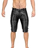 Bockle® 5 Gay-Zip Shorts Leder Shorts Pants Kurze Lederhose Lederhose Herren Lederhose mit durchgehendem Reißverschluss Zip, Size: 33