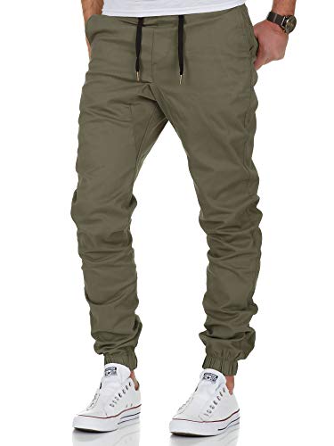 Amaci&Sons Herren Stretch Jogger Basic Chino Jeans Hose Cargo 7002 Olive W32