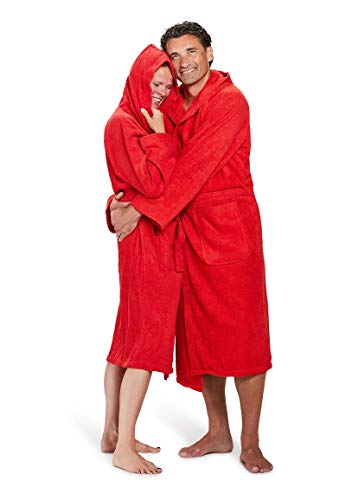 Badrock - Kapuzen-Bademantel mit Namen Bestickt - Rot - Baumwolle - Herren und Damen - mit Stickerei - Personalisiert (XXXL) - SKU 665